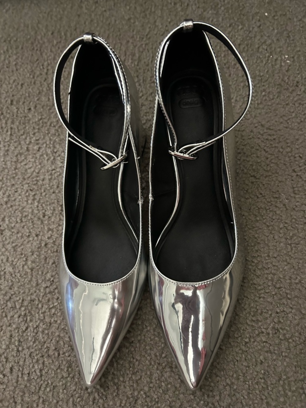 ASOS Metallic Silver Pointed Ankle-Strap Heels